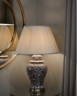 LARGE GREY FLORAL TABLE LAMP