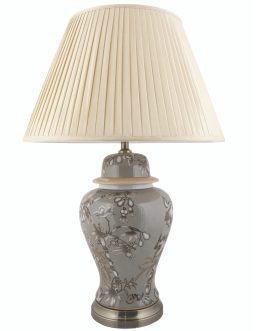 LARGE GREY FLORAL TABLE LAMP