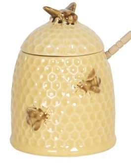 CERAMIC LIDDED HONEY POT AND SPOON