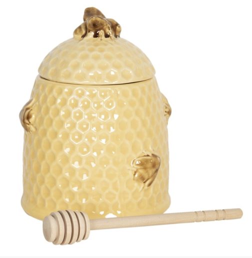 CERAMIC LIDDED HONEY POT AND SPOON