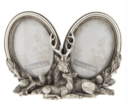 SILVER STAG AND DEER DOUBLE PHOTO FRAME